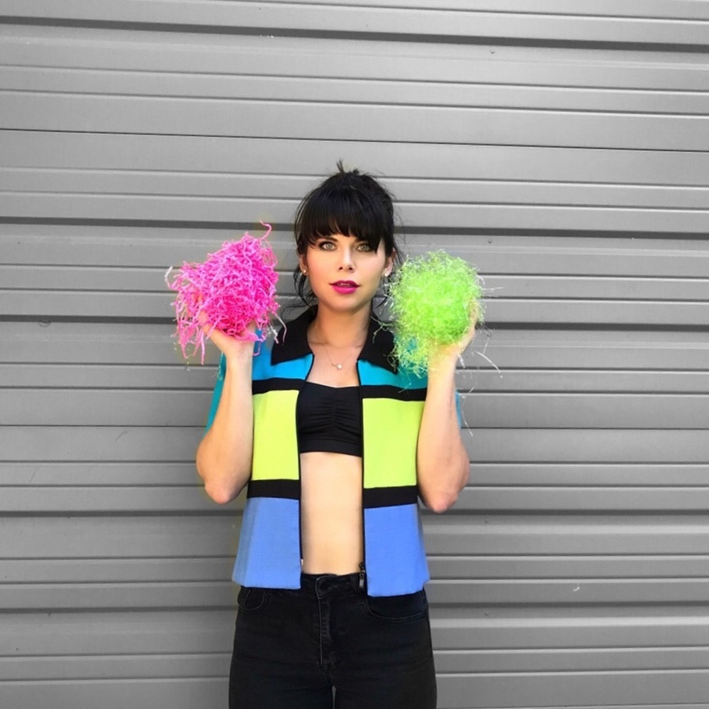 Vintage 80’s Neon Crop Top Blazer - Color Block - Jacket - Zipper - Funky - Fun